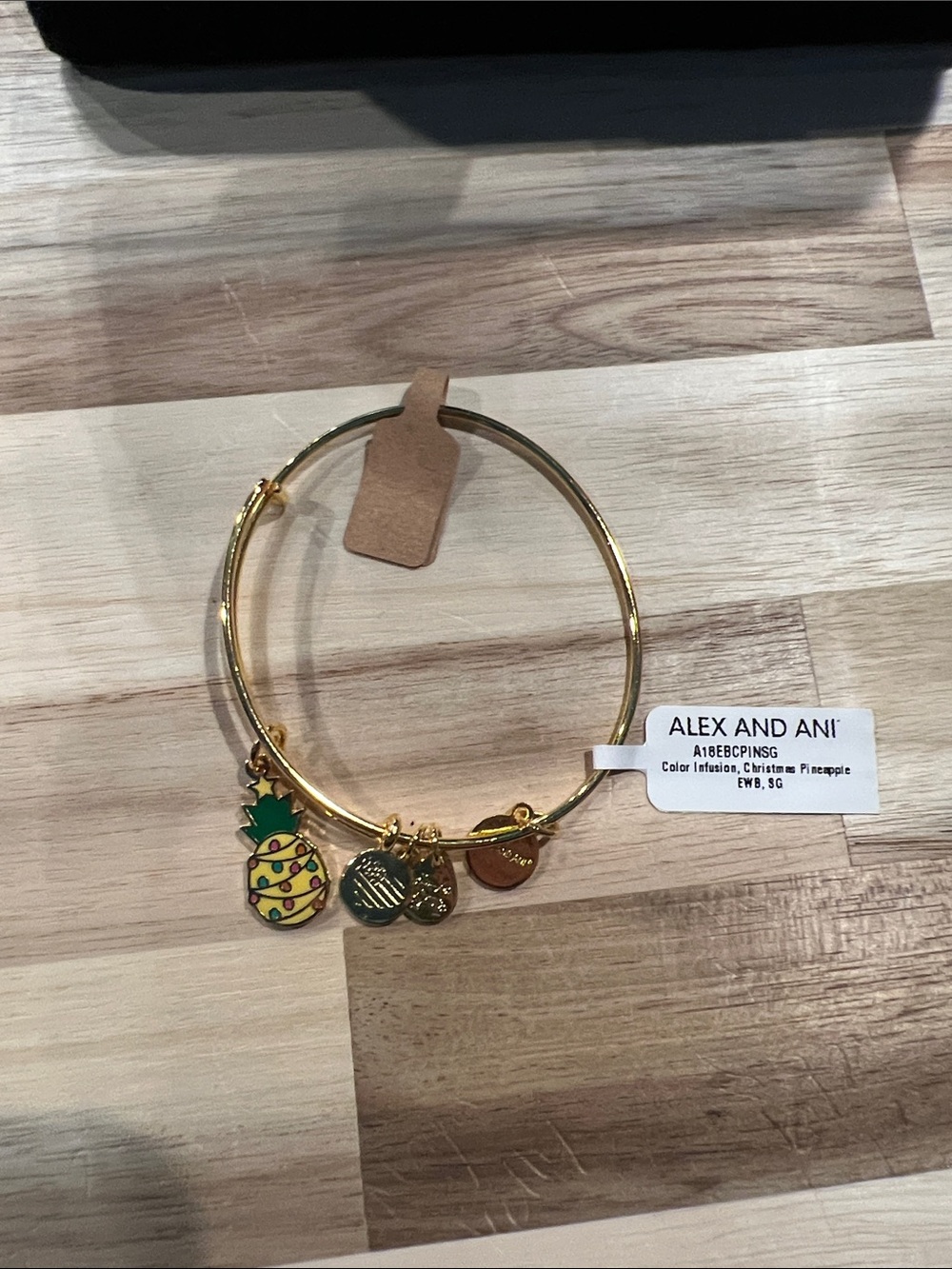 Alex and Ani Gold Pineapple Enamel Charm Bangle - Yellow & Green Accents
